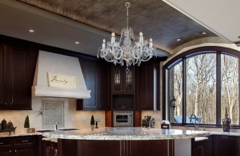 Classic chandelier with LED bulbs in the kitchen