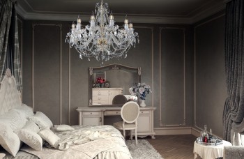 Classic crystal chandelier in bedroom