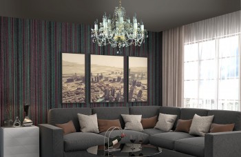 Crystal chandelier LED in a modern living room
