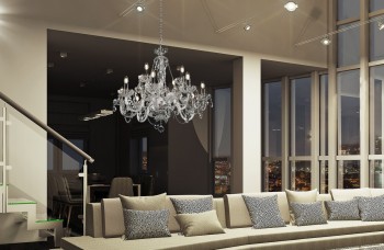 LED Crystal chandelier in a modern living room