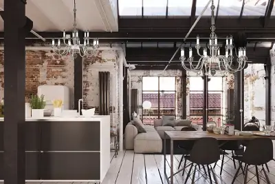 Chandeliers in industrial interior style
